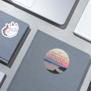 Serenity Prayer Pink Seascape Sunset Photo Classic Round Sticker