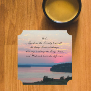Serenity Prayer Pink Seascape Sunset Photo Paper Coaster