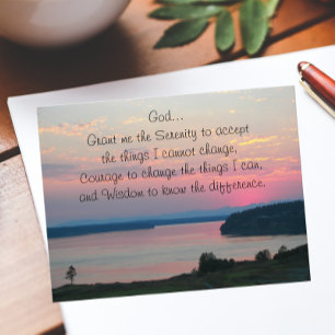 Serenity Prayer Pink Seascape Sunset Postcard