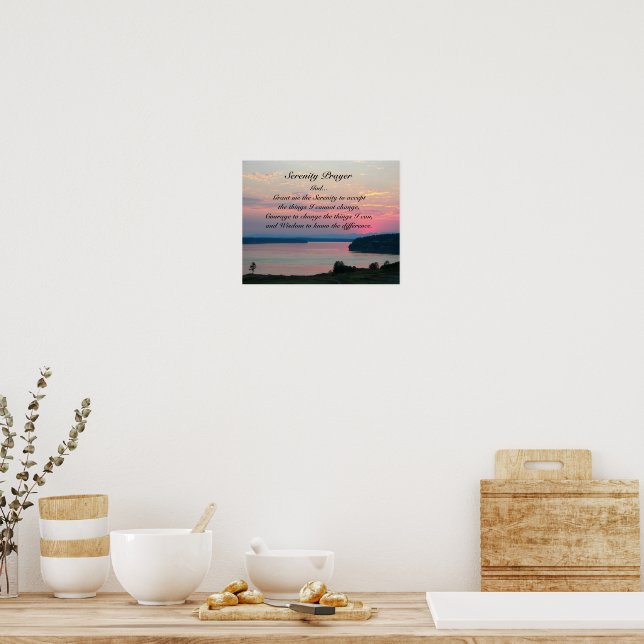 Serenity Prayer Pink Seascape Sunset Poster (Kitchen)