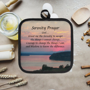 Serenity Prayer Pink Seascape Sunset Pot Holder