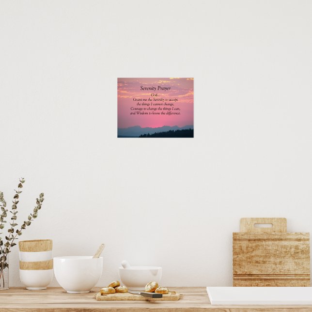 Serenity Prayer Pink Sunset Photographic Poster (Kitchen)