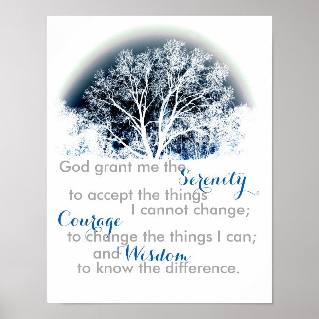 Serenity Prayer poster blue and white nature art (Front)