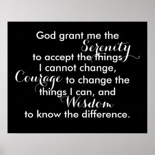 Serenity prayer poster bold black and white quote