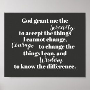Serenity prayer poster bold grayk and white quote