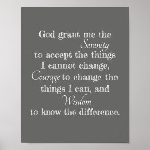 Serenity prayer poster bold grey and white quote