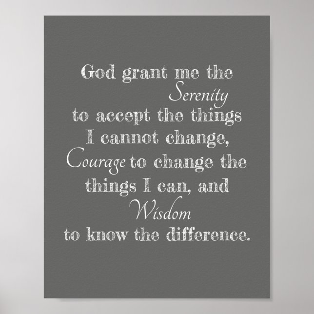 Serenity prayer poster bold grey and white quote (Front)