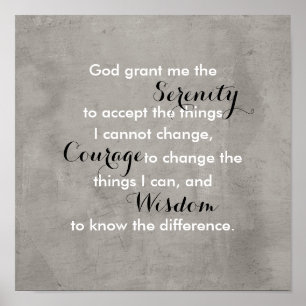 Serenity prayer poster quote grey and white