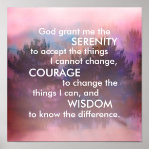 serenity prayer quote nature art purple and blue poster