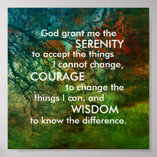 Serenity prayer quote on nature art green and blue poster