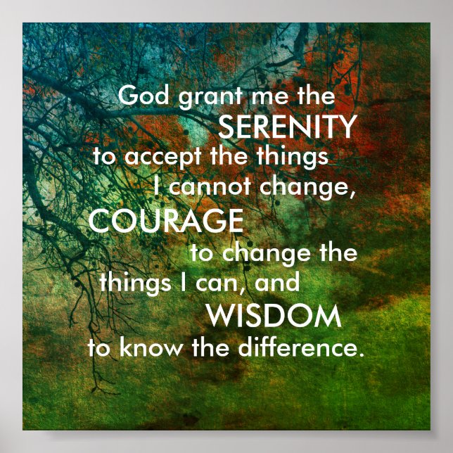 Serenity prayer quote on nature art green and blue poster (Front)