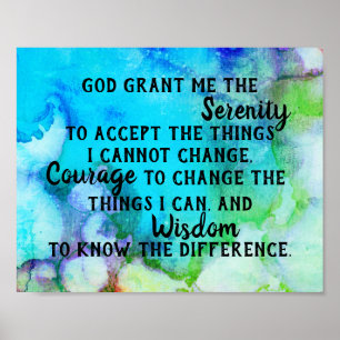 Serenity prayer quote turquoise watercolor design poster