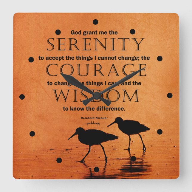 Serenity Prayer: Seagulls Square Wall Clock (Front)