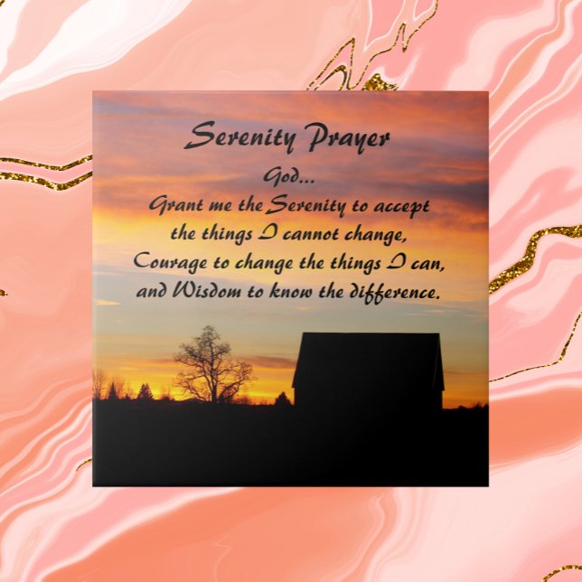 Serenity Prayer Sunset Silhouette Landscape Ceramic Tile (In Situ)