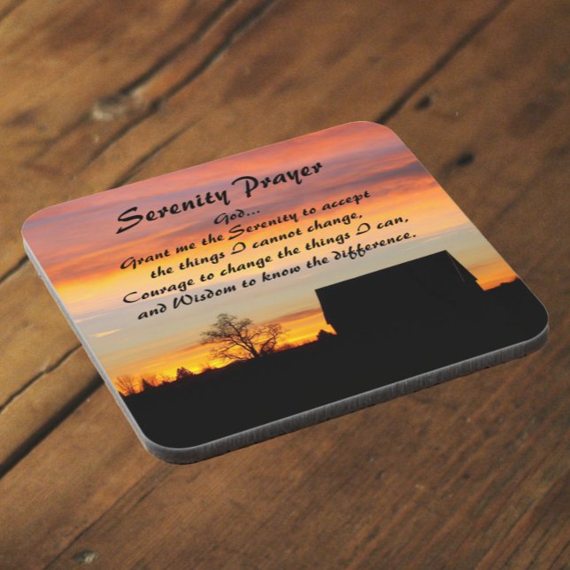 Serenity Prayer Sunset Silhouette Landscape Coaster (In Situ Angled)