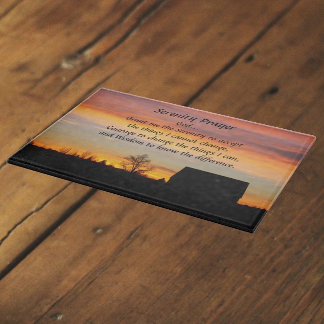 Serenity Prayer Sunset Silhouette Landscape Cutting Board (In Situ)