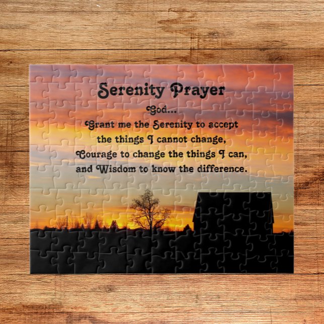 Serenity Prayer Sunset Silhouette Landscape Jigsaw Puzzle (In Situ)