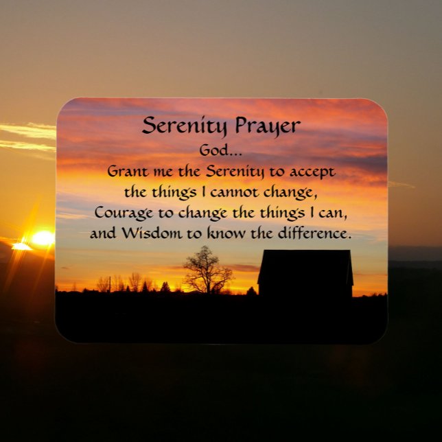 Serenity Prayer Sunset Silhouette Photo Magnet (Sunset Background)