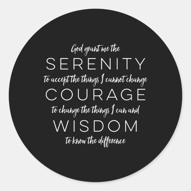 Serenity Prayer Text Classic Round Sticker (Front)