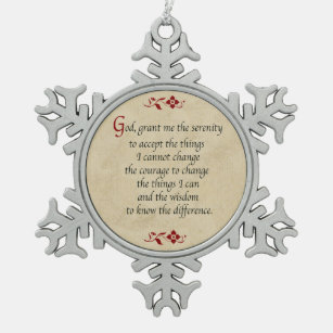 Serenity Prayer/Vintage Style Snowflake Pewter Christmas Ornament