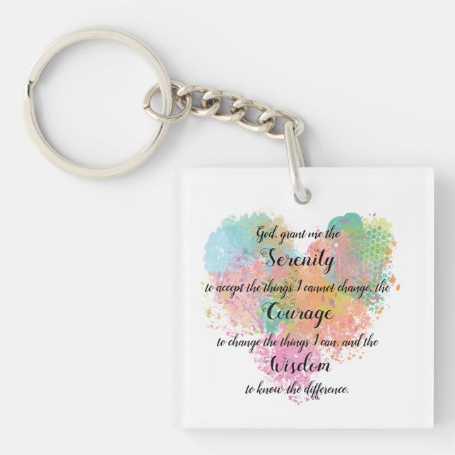 Serenity Prayer Watercolor Square Keychain (Front)