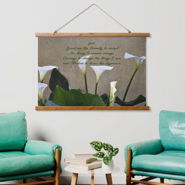 Serenity Prayer White Calla Lilies Floral Hanging Tapestry (Living Room)