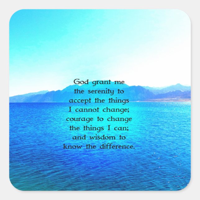 Serenity Prayer With Blue Ocean and Amazing Sky Square Sticker (Front)