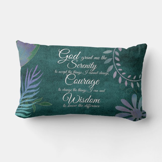 Serenity prayer with butterfly, iridescent florals lumbar cushion (Back)