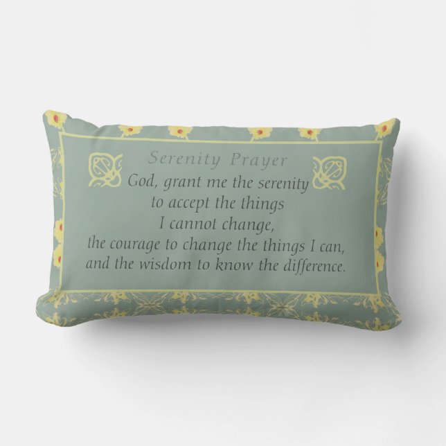 Serenity Prayer with Daisies on Grey Lumbar Cushion (Front)