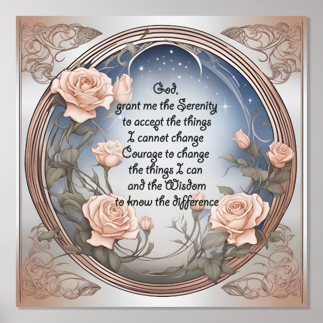 Serenity Prayer With Flowers and Frame Foil Prints (Front)