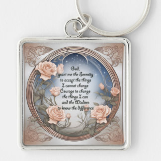 Serenity Prayer With Flowers and Frame Key Ring