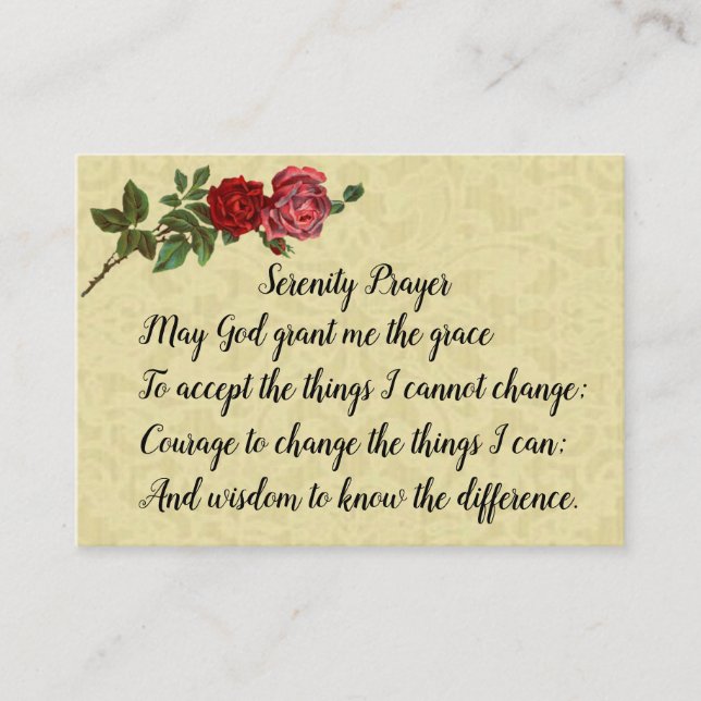 Serenity Prayer with lace & roses Business Card (Front)