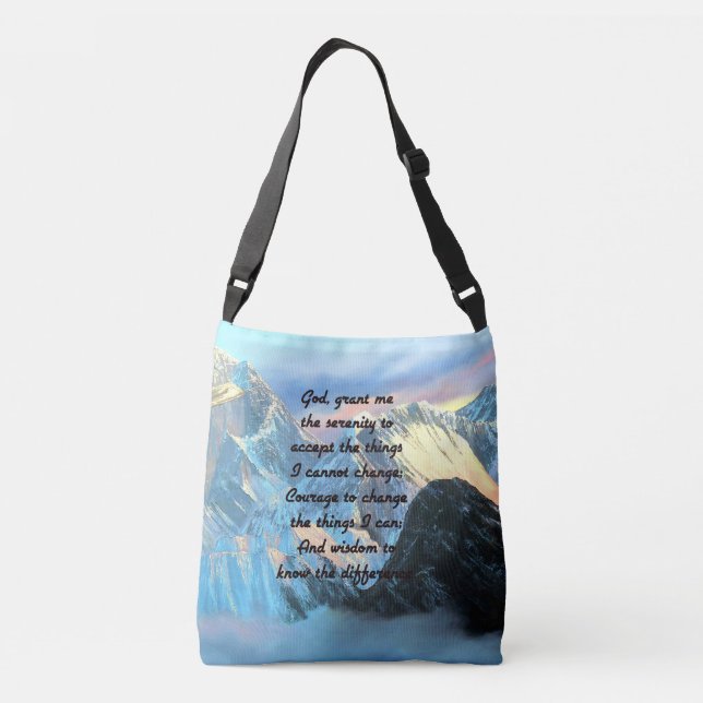 Serenity Prayer With Panoramic View Mount Everest Crossbody Bag (Back)