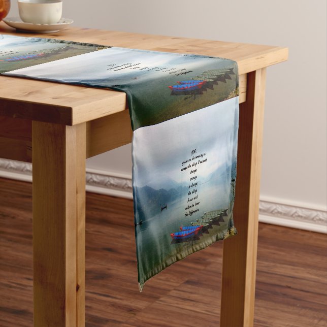 Serenity Prayer With Phewa Lake Panoramic View Short Table Runner (In Situ)