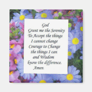 serenity prayer with pink and blue flowers magnet