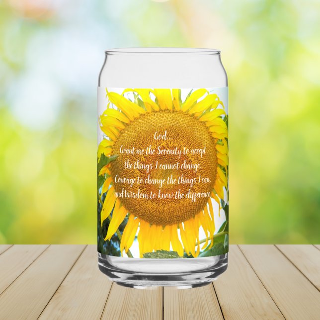 Serenity Prayer Yellow Sunflower Floral Can Glass (In Situ (Outside Table))