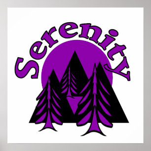 Serenity Quote Modern Black Purple Moon Trees Poster