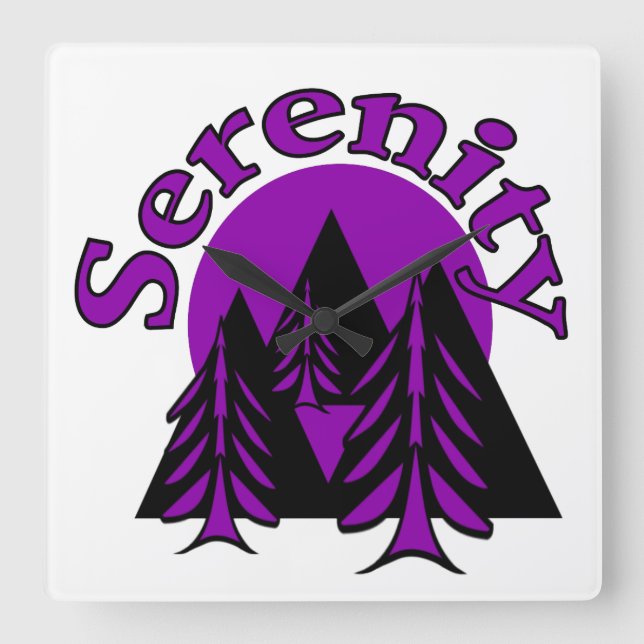 Serenity Quote Modern Black Purple Moon Trees Square Wall Clock (Front)