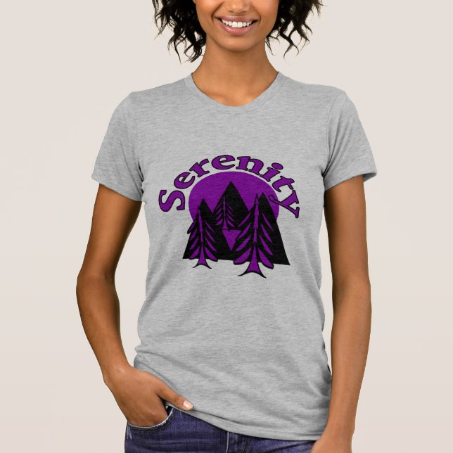 Serenity Quote Modern Black Purple Moon Trees T-Shirt (Front)