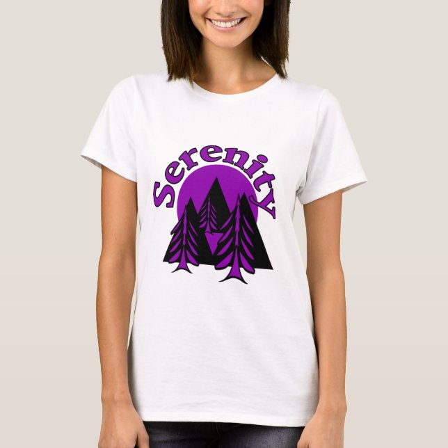 SERENITY | Quote Modern Black Purple Moon Tree's T-Shirt (Front)
