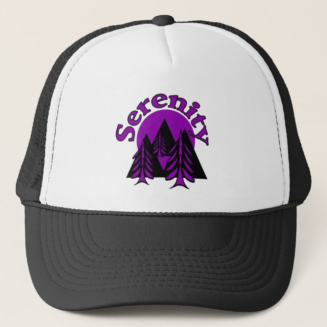 Serenity Quote Modern Black Purple Moon Trees Trucker Hat (Front)