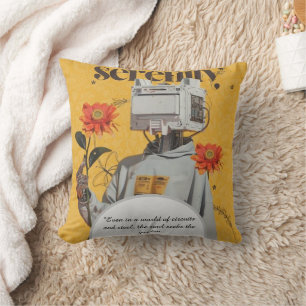 Serenity Robot & Sunflowers Aesthetic Sci-Fi Throw Cushion