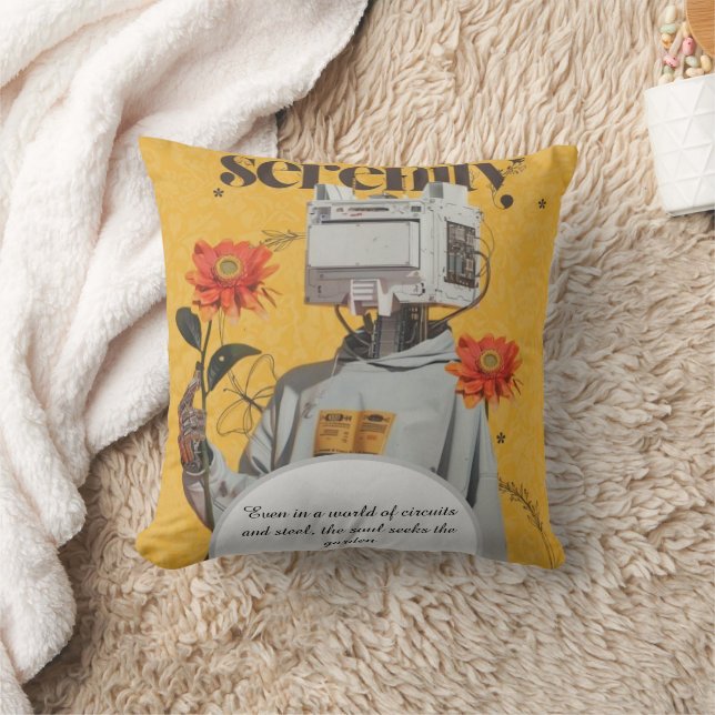 Serenity Robot & Sunflowers Aesthetic Sci-Fi Throw Cushion (Blanket)