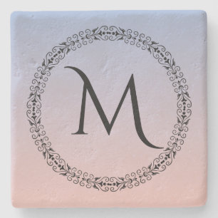 Serenity Rose Quartz Blue Pink Ombre Monogram Stone Coaster