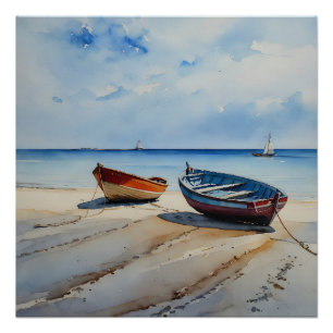 "Serenity Shores" A Restful Watercolour Seascape Poster