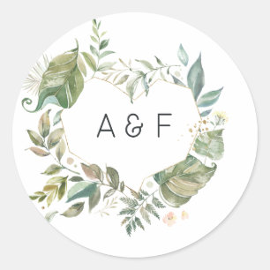 Serenity Simplistic Greenery Geometric Wedding Classic Round Sticker