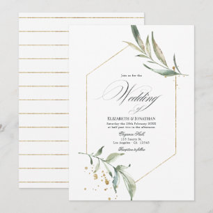 Serenity Simplistic Greenery Geometric Wedding Invitation