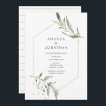 Serenity Simplistic Greenery Geometric Wedding Invitation<br><div class="desc">Watercolor floral greenery wedding invitation in pastel shades with gold geometric frame customisable to your event specifics.</div>