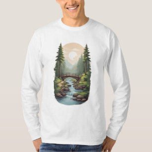 Serenity Streams: Tranquil Forest Bridge T-Shirt C