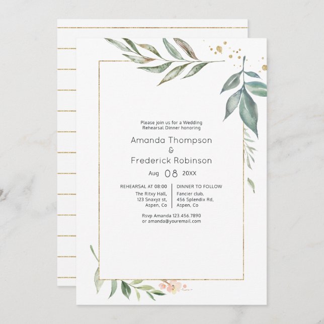 Serenity Watercolor Geometric Rehearsal Dinner Invitation (Front/Back)